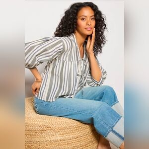 Emerson Fry Artist Overshirt M/L Love Thomas HandloomStripe Cotton Tie Front Top